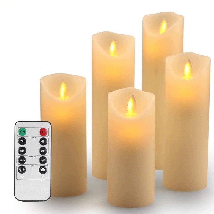 Súprava 5 LED sviečok s efektom plameňa a ovládačom