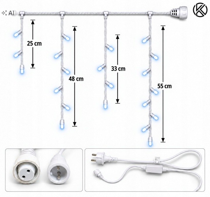 Studenobiele svetelné cencúle Kvasaro 1 000 LED, 50 m