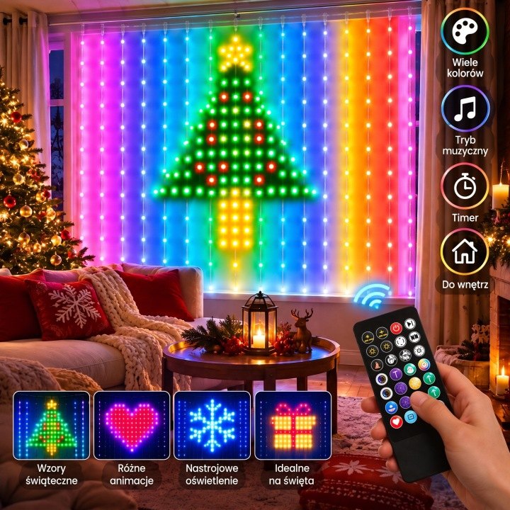 Svetelná LED záclona RGB 400 diód 2 × 2 m