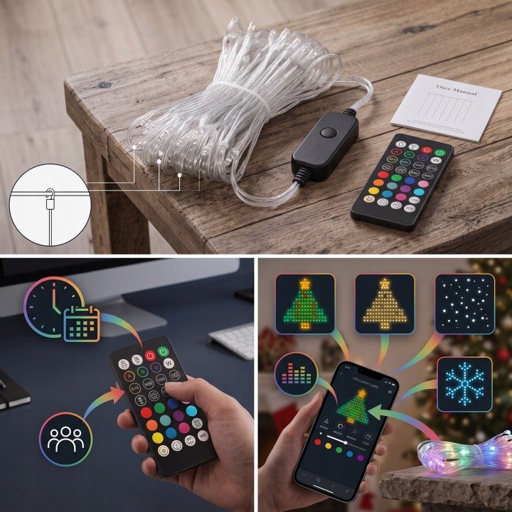 Svetelná LED záclona RGB 400 diód 2 × 2 m