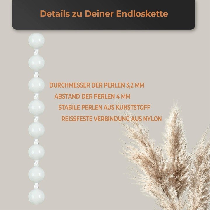 Biela guľôčková retiazka eRolety na rolety, 160 cm