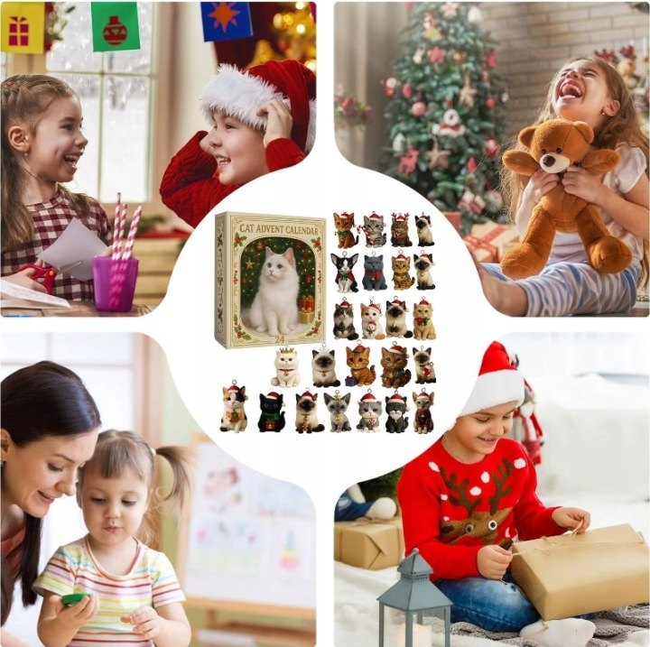 Adventný kalendár s 24 mačacími ozdobami na stromček