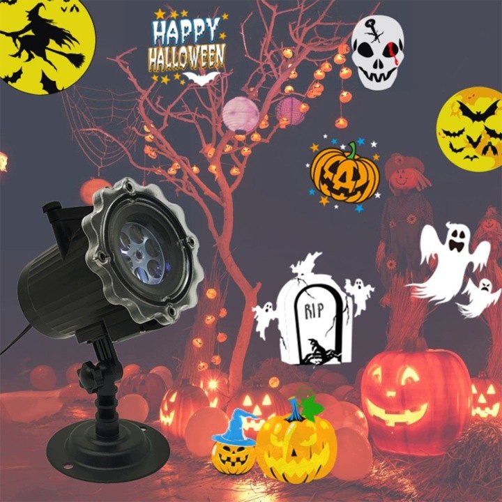 LED projektor na Halloween a Vianoce so 16 predlohami