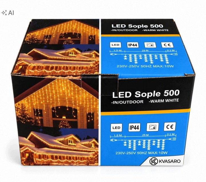 Svetelné cencúle Kvasaro S500WW-KV-2, 500 LED a 25 m