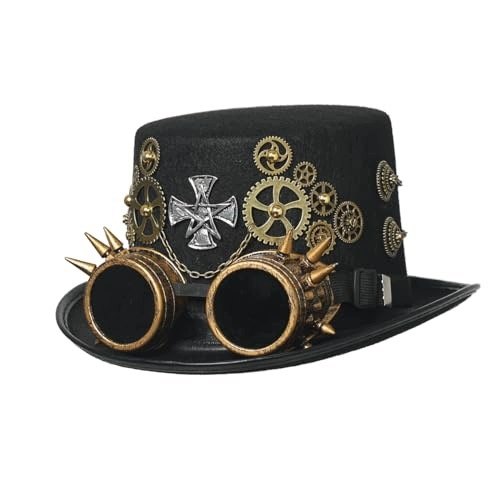 Čierny steampunkový kostýmový klobúk s okuliarmi
