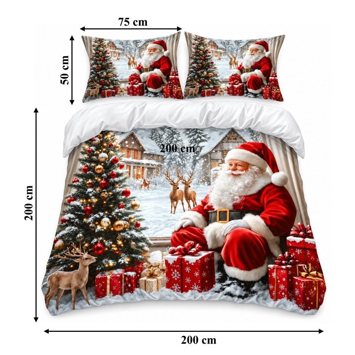Vianočné obliečky s Mikulášom 200 × 220 cm a 2 vankúšmi