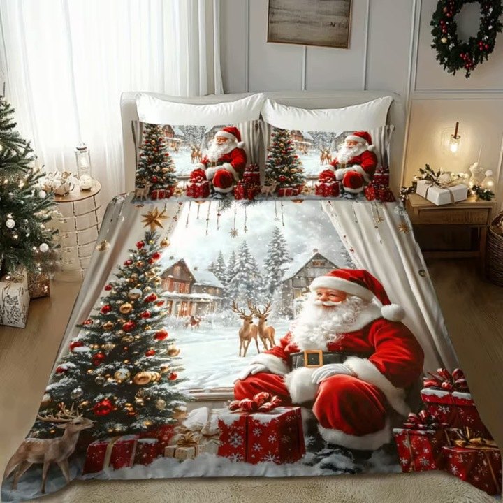 Vianočné obliečky s Mikulášom 200 × 220 cm a 2 vankúšmi