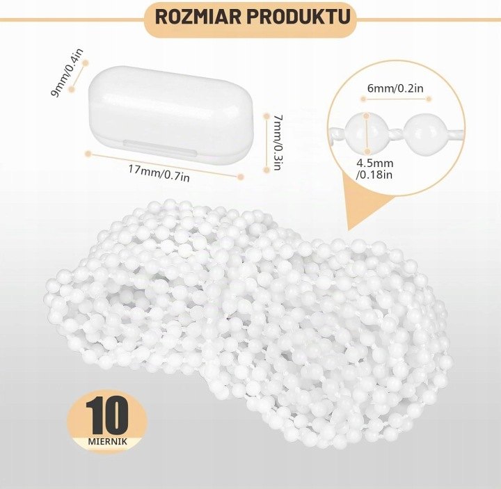 Biela retiazka na roletu, 10 m s 10 spojkami