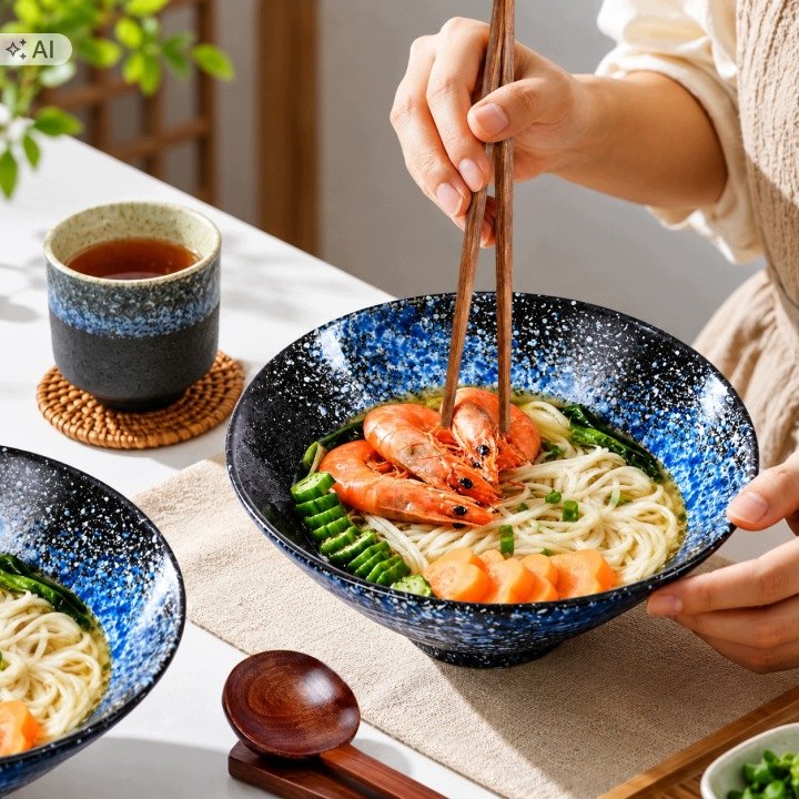 Keramické misky na ramen 1 000 ml so súpravou príborov, 2 ks