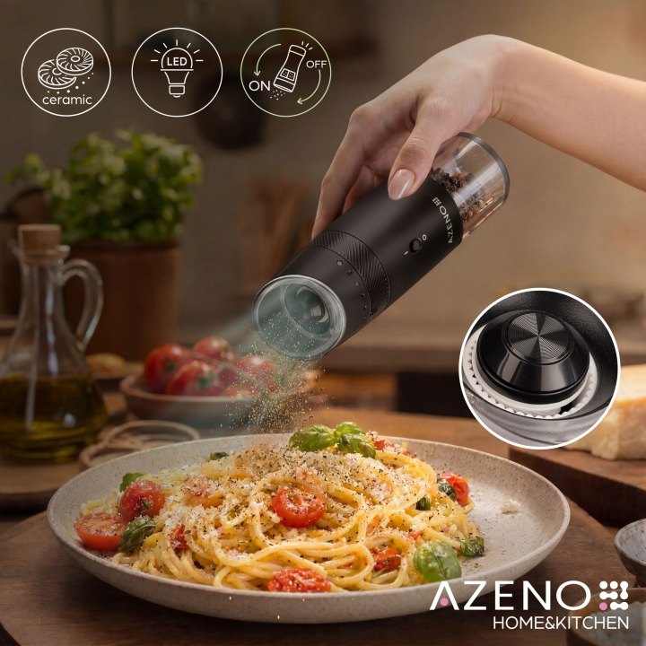 AZENO AZ-0147B elektrické mlynčeky na soľ a korenie, 2 kusy s USB-C