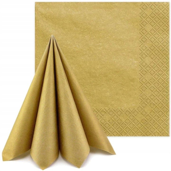 Zlaté papierové servítky PartyDeco 33 × 33 cm, 20 ks