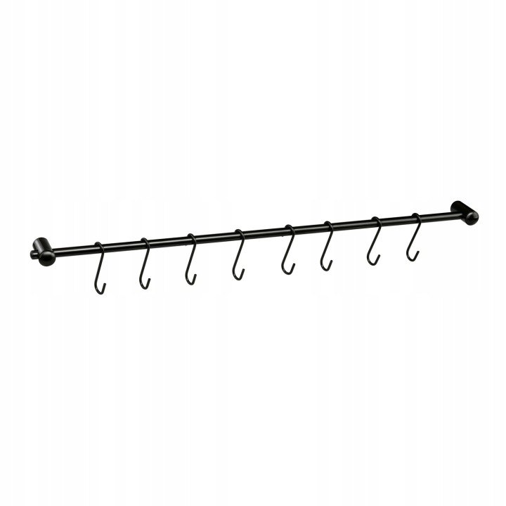 Tadar sada 2 čiernych kuchynských relingov 54 cm s 8 háčikmi