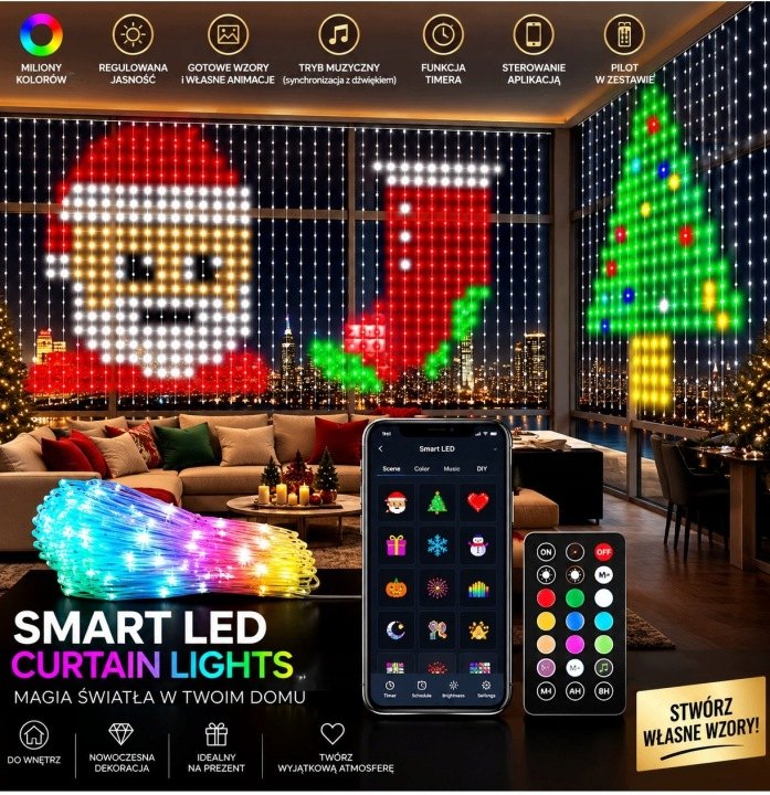Svetelná LED záclona RGB so 400 svetlami 182 × 122 cm