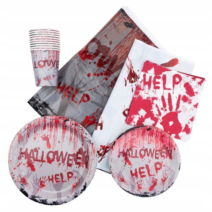 Halloweenska stolová súprava Martom s obrusom, 41 prvkov