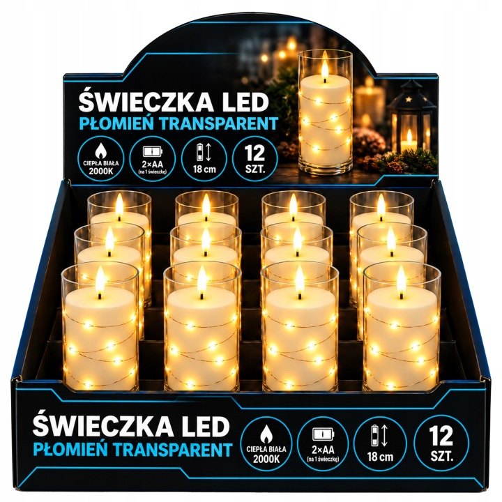 Súprava 12 LED sviečok Masterled 18 cm, 2000 K, na batérie AA