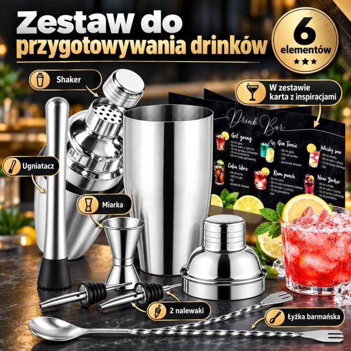 Barová súprava 6 dielov so šejkrom 750 ml