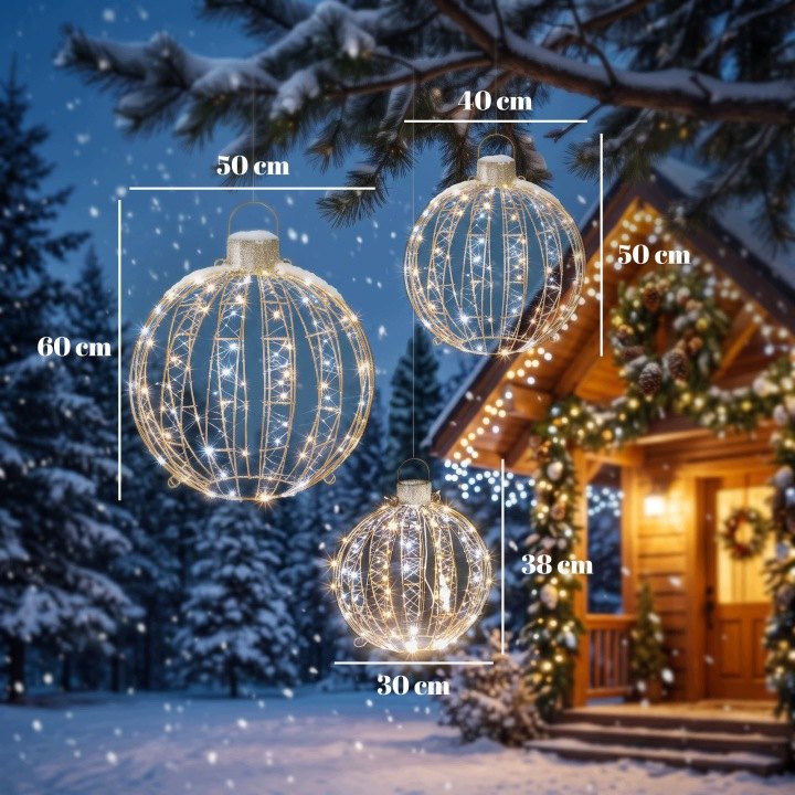 Sada troch svetelných gúľ Outsunny 360 LED IP44