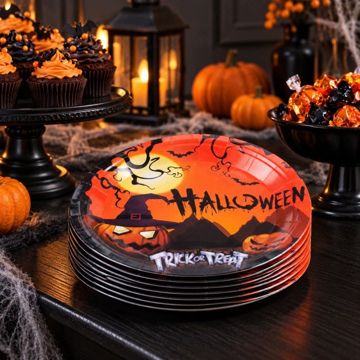 Tri balenia papierových tanierikov Martom Halloween, spolu 30 kusov