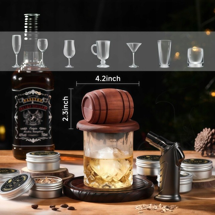 Set na údenie whisky Telinult s pohármi a formami na ľad