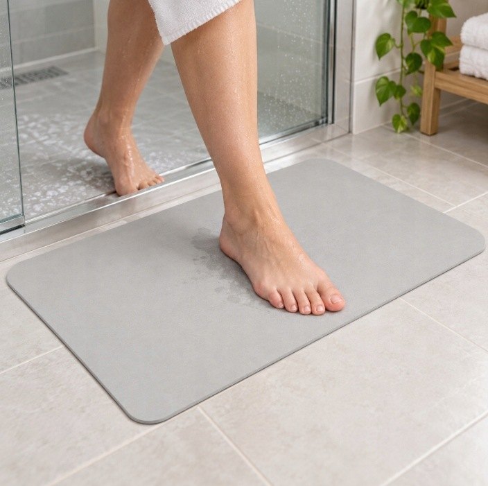 Sivá diatomitová kúpeľňová podložka AQUI Magic Mats 60 × 40 cm
