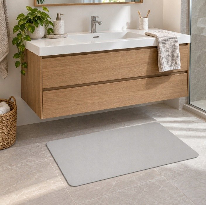 Sivá diatomitová kúpeľňová podložka AQUI Magic Mats 60 × 40 cm