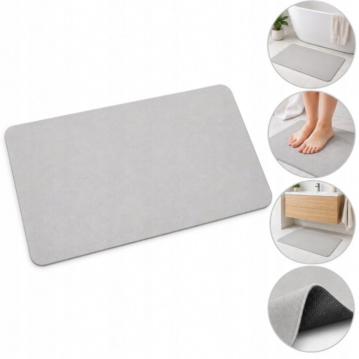 Sivá diatomitová kúpeľňová podložka AQUI Magic Mats 60 × 40 cm