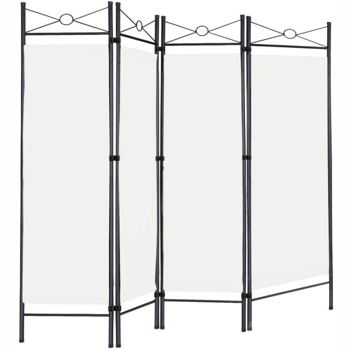Krémový kovový paraván Wideshop ART-259, 4 diely 180 × 163 cm