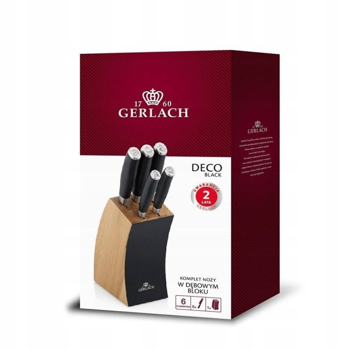 Sada nožov Gerlach Deco Black 5 kusov v dubovom bloku