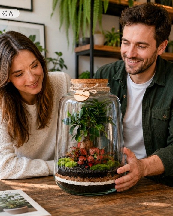 Živý les v skle Mikroklimat s Ficus retusa, 33 cm