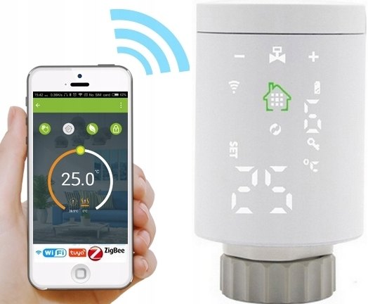 Termostatická hlavica Tuya TER1 ZigBee s tromi adaptérmi