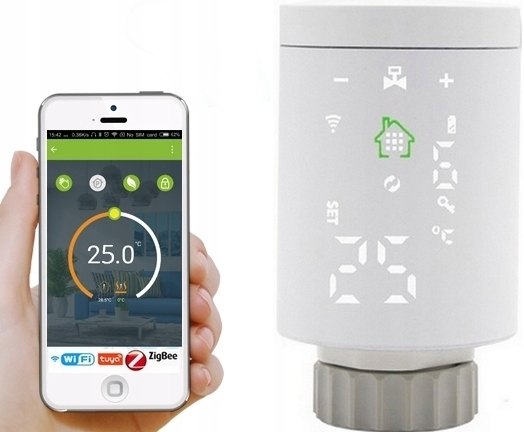 Termostatická hlavica Tuya TER1 ZigBee s tromi adaptérmi