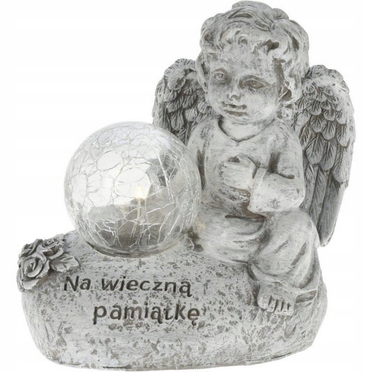 Náhrobná LED figúrka anjela na večnú pamiatku - sivá