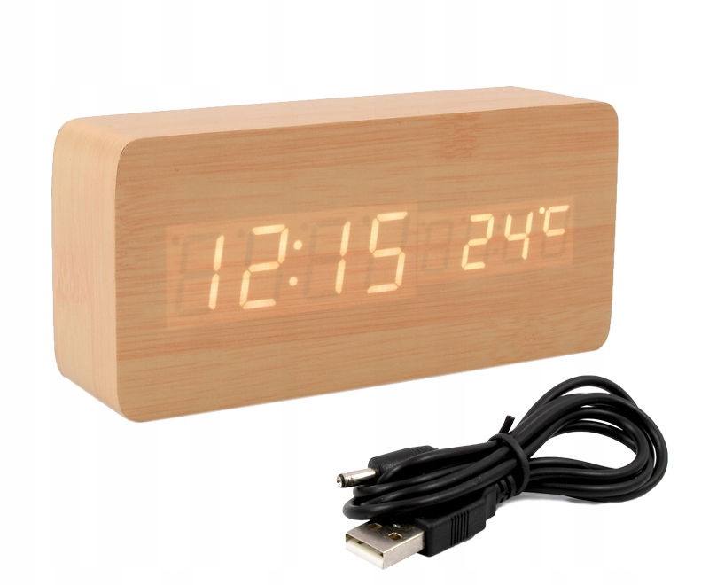 Hodiny - ELECTRONIC BUDÍK LED teplomer Drevený