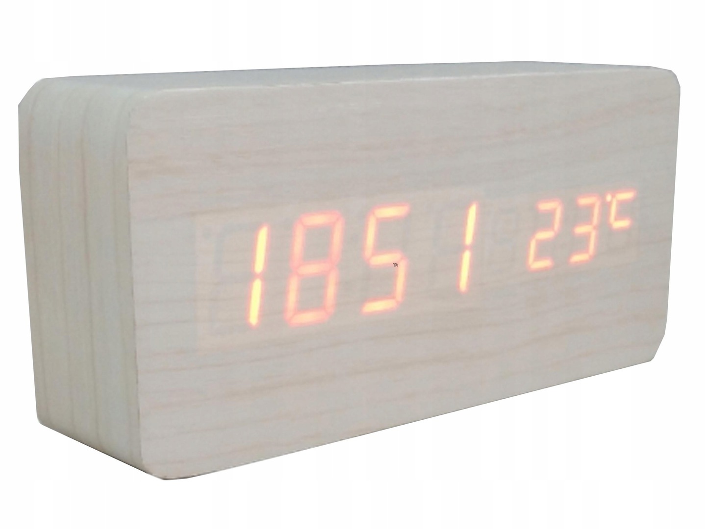 Hodiny - Wood Budík biele LED digitálny teplomer