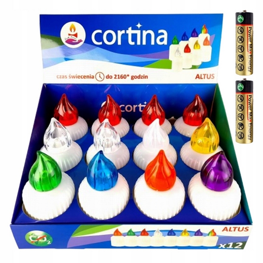 Cortina Altus LED sviečky do pamätníkov, 12 kusov v 8 farbách, súprava s batériami