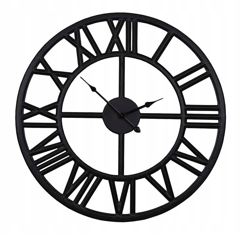 Hodiny - Black Metal Clock Loft Modern Retro 80 cm