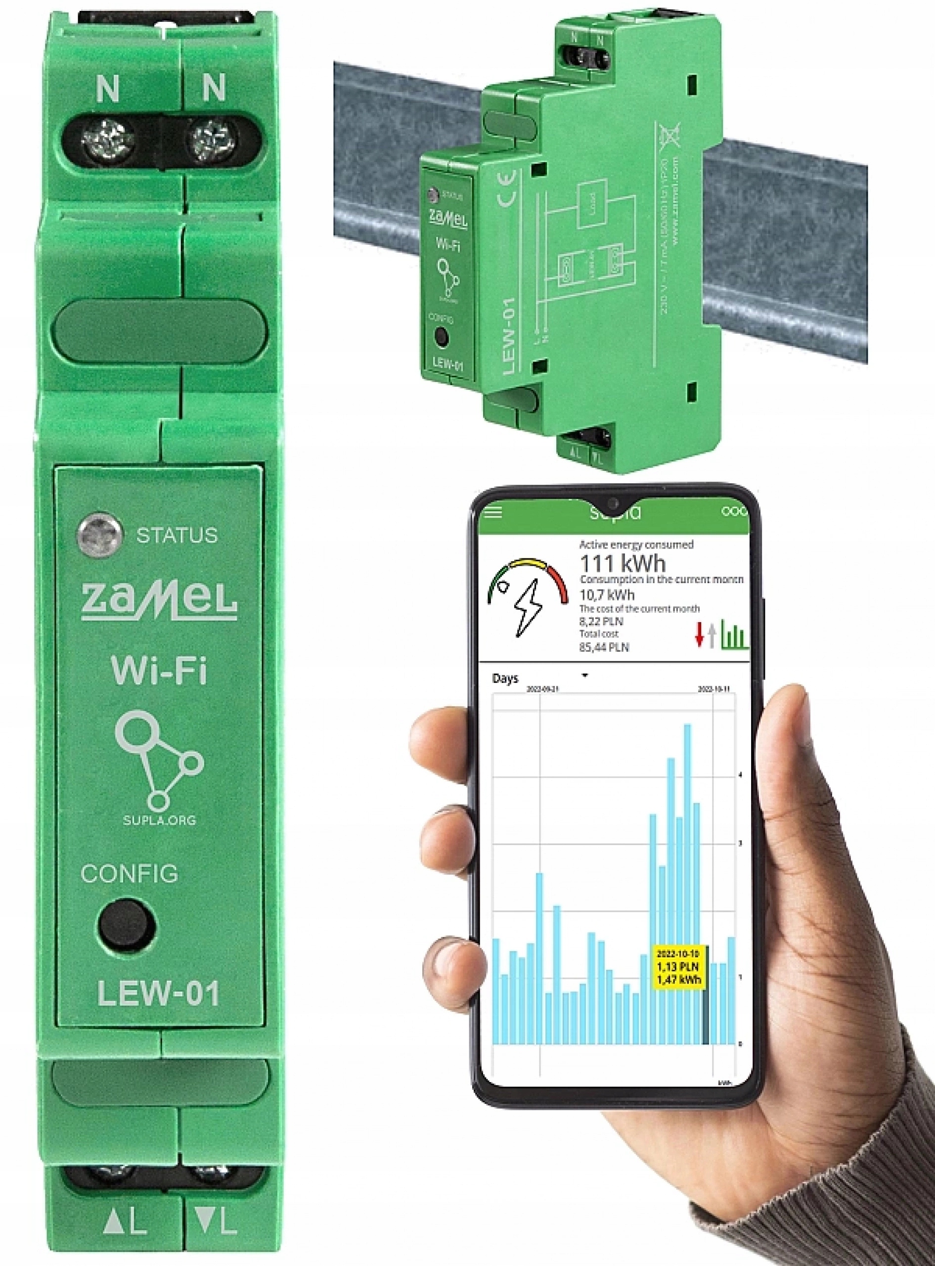 Smart home senzor - ELEKTRICKÝ MONITOR 1-FÁZOVÝ 16A WIFI LEW-01