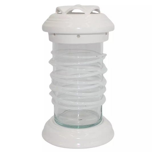 Keramická Lampa na Hroby LC11 – Biela Lesklá, Súdke Sklo, 28 cm