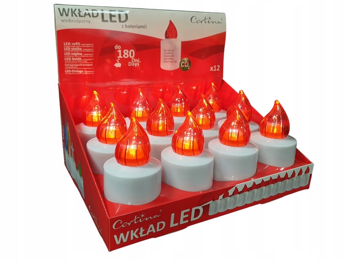 CORTINA ALTUS LED Vložky Do Sviečok Červené s Batériami, 12 Kusov