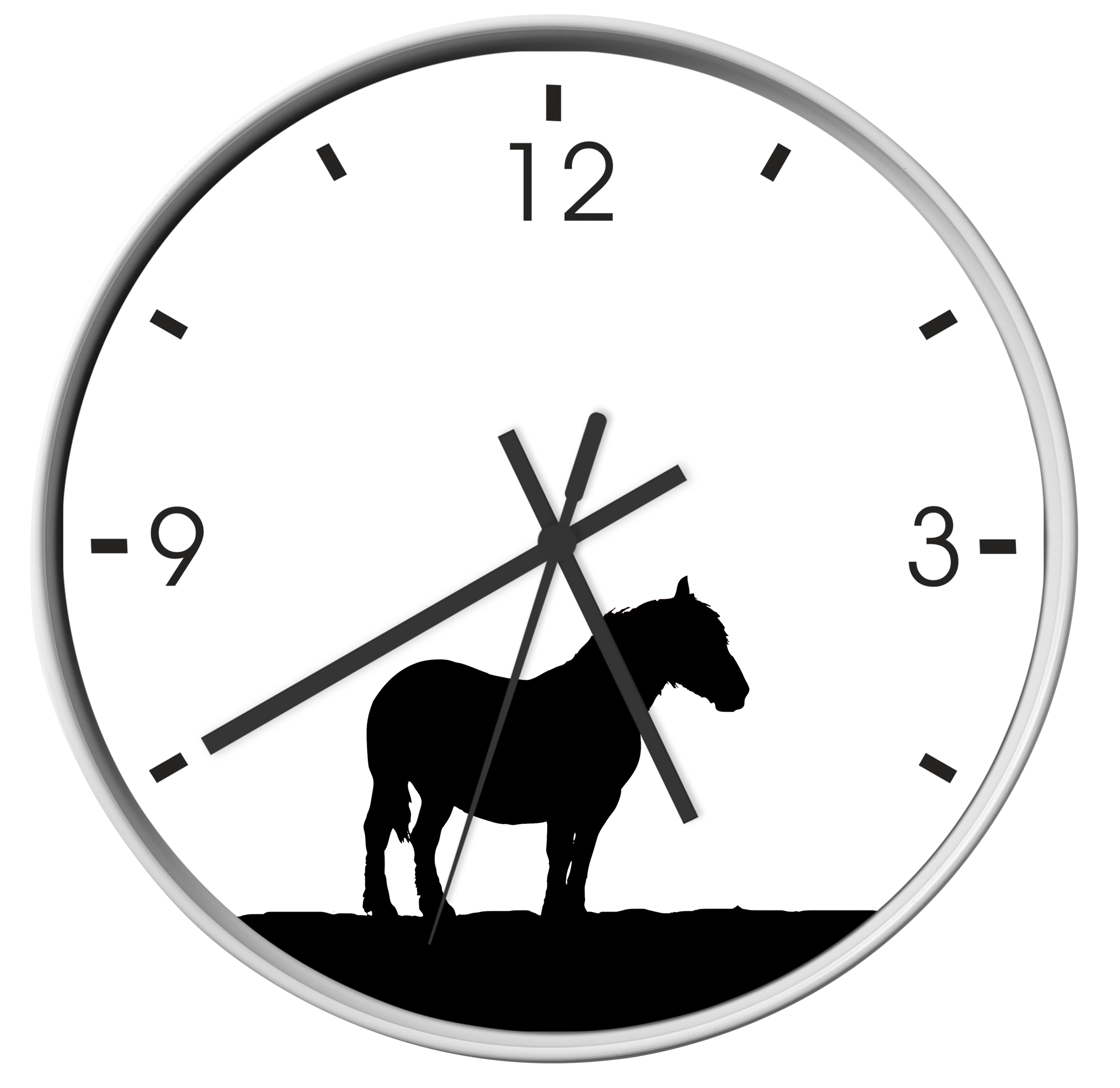 Hodiny - Moderná pokojný čierna a biela hodiny Wall kôň