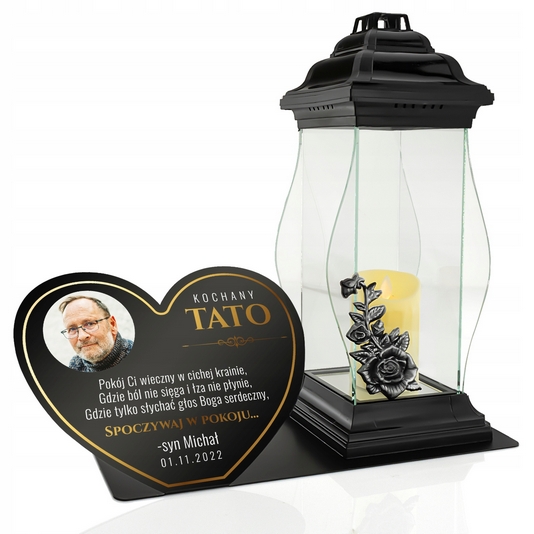 Veľký hrobkový lampion XXL s LED vložkou a personalizovanou podstavou