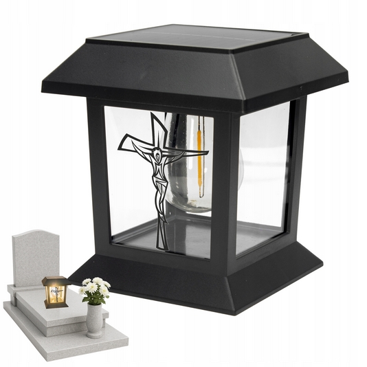 Solárny LED lampion s krížom – Moderné pietné svetlo pre hroby
