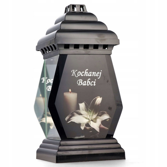 Lampa Pamięci Elipsa Mała Lilia "Kochanej Babci" – Elegancki Znicz