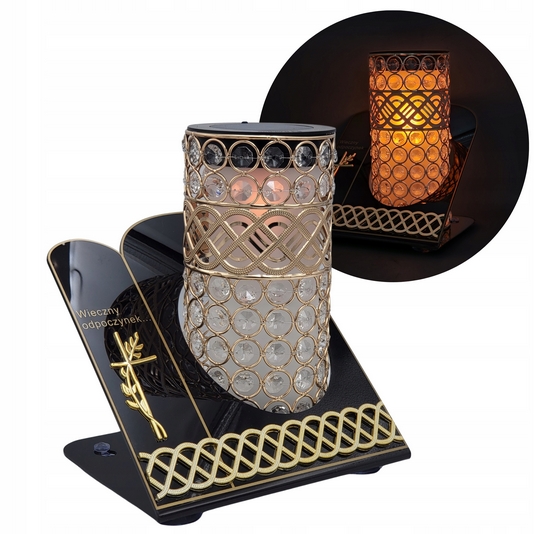 Exkluzívny Solárny LED Lampion na Hrob Premium Zlatý Vitráž