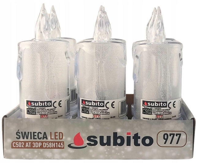 Elegantná LED sviečka s brokátom SUBITO C502 H145, biela - 6 kusov