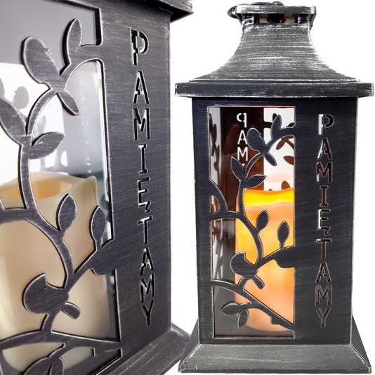 Dekoratívna LED lampa na hrob "Pamiętamy" s aplikáciou a závesným krúžkom