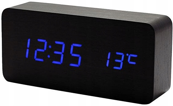 Hodiny - BLACK drevené hodiny LED teplomer ALARM
