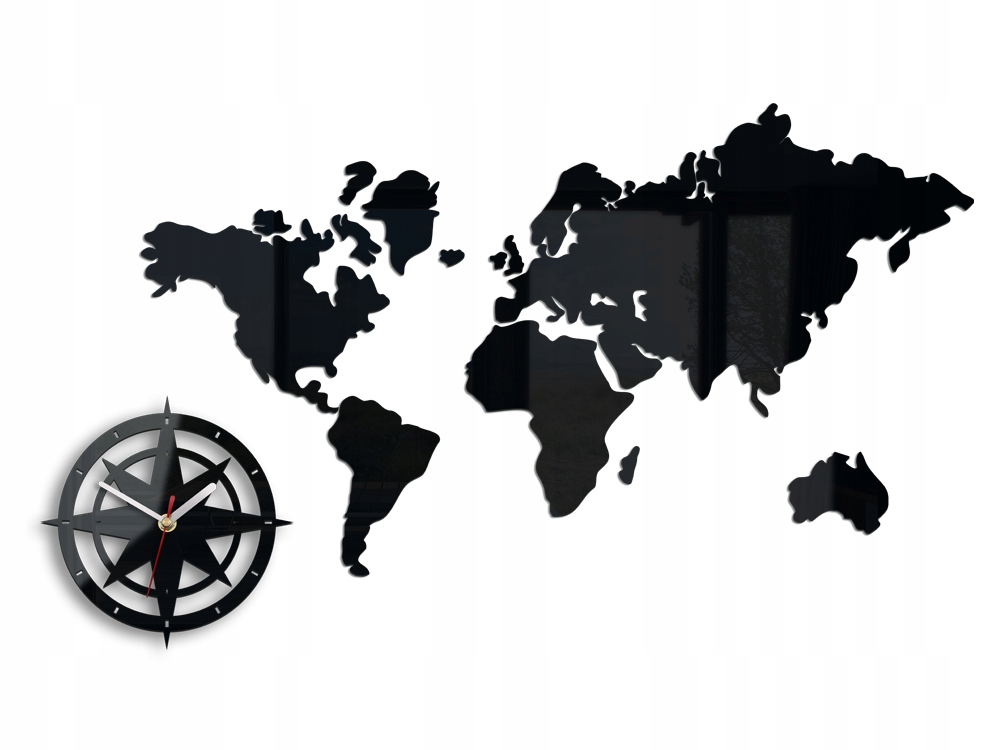 Hodiny - Nástenné hodiny BLACK WORLD MAP World2 SILENT