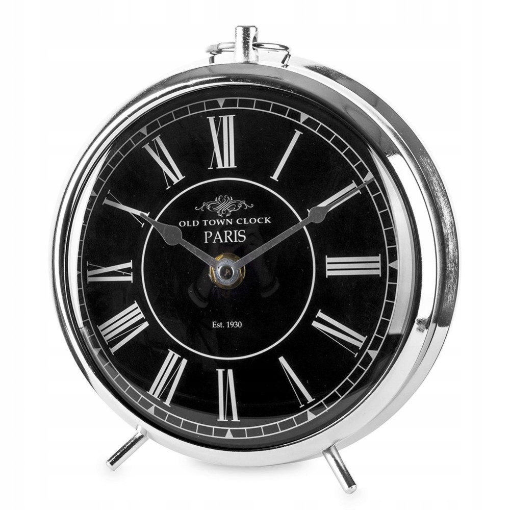Hodiny - CLOCK STANDING PARIS SILVER METAL BLACK 20cm