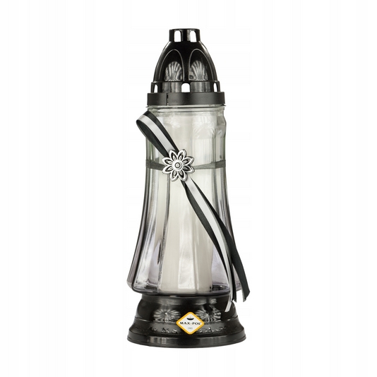 Elegantný grafitový záhradný lampáš - výška 29 cm, čierne detaily